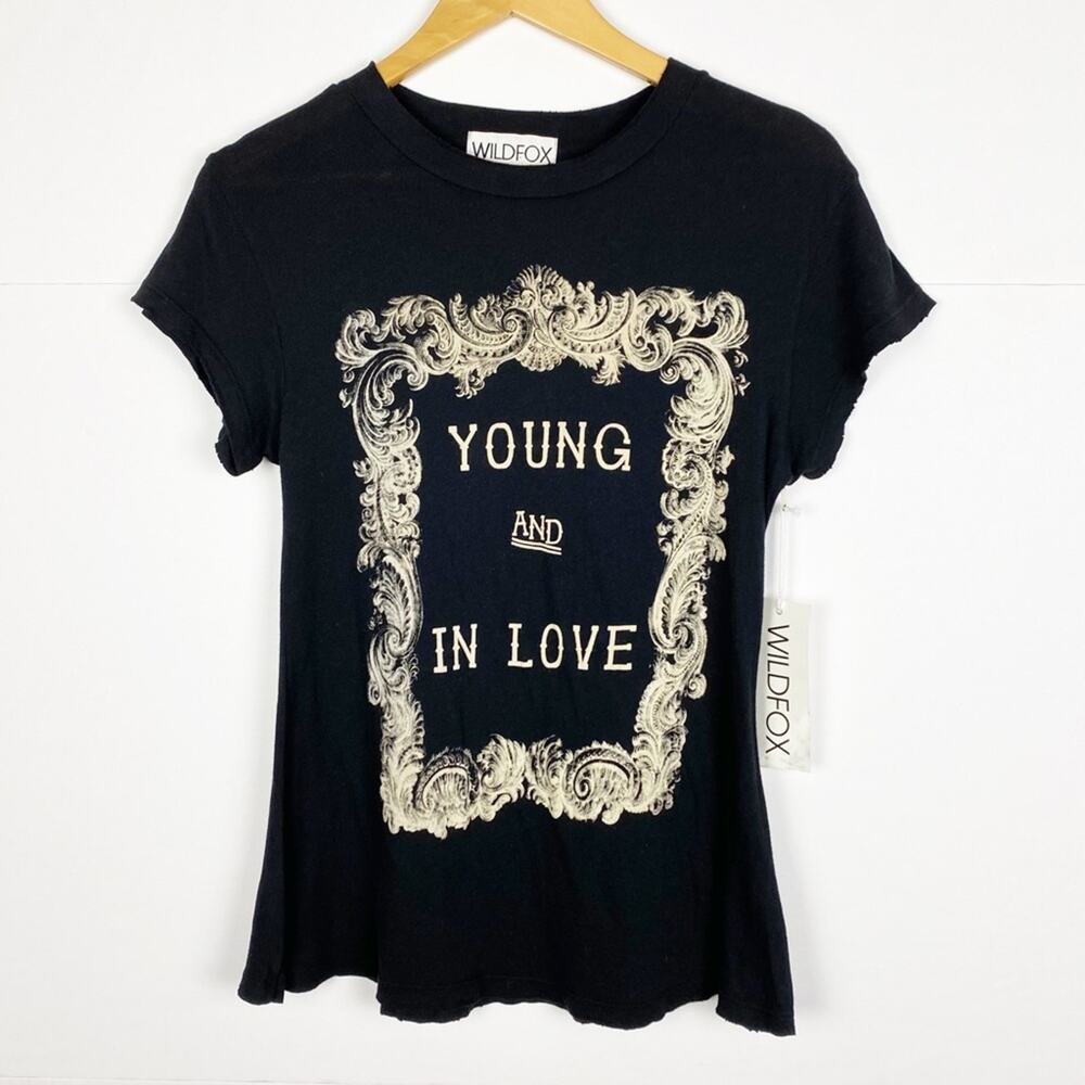 Wildfox Young and in Love Black Distressed Graphic Tee